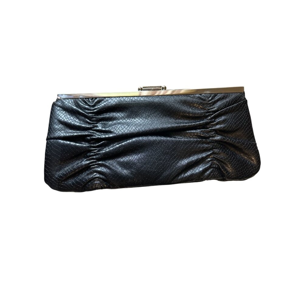 💖Black Faux Leather Clutch Purse With Gold Chain Strap & Snap Closure By Felix T